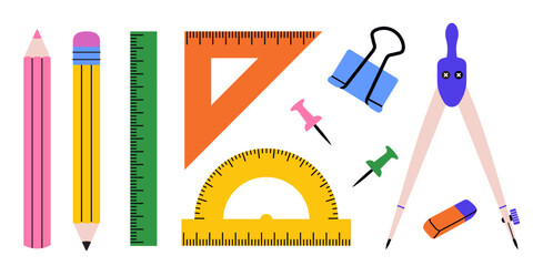 Colorful set of school stationery. Vector illustration for educational content on geometry or drawing © Alesia