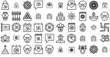 Set Of Diwali Icons Silhouette Vector Logo Design Containing Diwali,Avatar,Cultures,Mandala,Om Simple Black Style Symbol Sign For Apps And Website, Vector Illustration