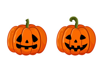 Pumpkin on white background. Classic Halloween Pumpkin Icons. Orange pumpkin with smile for Halloween holiday design. Vector illustration