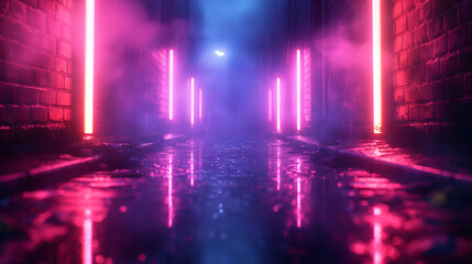 Obraz premium A dark room with a red wall and a red light