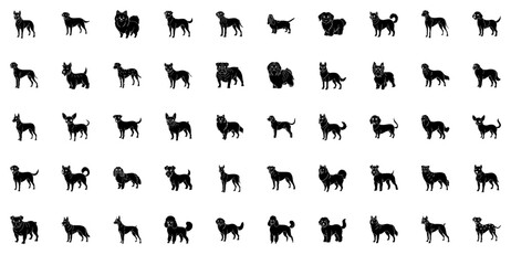 A Collection Of Dog Glyph Icons Silhouette Vector Logo Design Containing Chihuahua,Animal,Boxer,Dog,Pet Solid Icon Collection. Vector Illustration