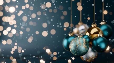 Colorful Christmas Ornaments and Glitter on Dark Background During Holiday Season