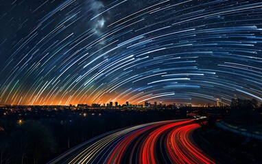 Obraz premium Road To The Sky With Neon Rays