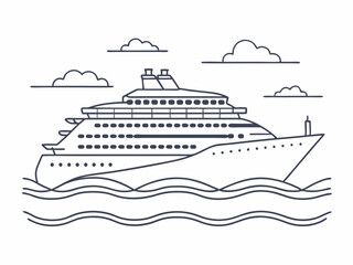 Obraz premium Single Continuous Line Illustration of a Large Ocean Cruise Ship, Minimalist Vector Artwork