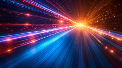 A blue and orange light streaking across the sky