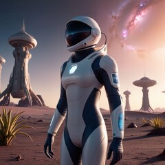 Astronaut in space on alien planet 