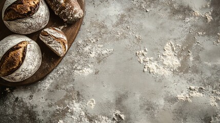 A concrete surface with a mix of smooth and rough patches, creating a dynamic background for artisanal bread and baked goods