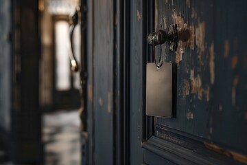 Door Mockup. Hotel Room Door Hanger Tags for Do Not Disturb Sign