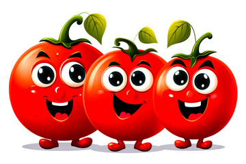 A fun trio of red apple figures with big eyes, leaves and a cheerful appearance. on transparent background, PNG
