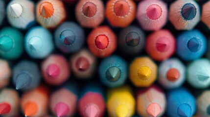 Colorful Assortment of Art Supplies in Close-Up Display at Creative Studio