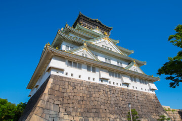 Osaka Castle main keep (Tenshu) building. Osaka Castle is a Japanese castle in Chuo ward in historic city of Osaka, Japan. It's one of the most famous castle in Japan. 