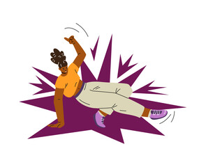 Vector illustration with a young woman performing sporty street dance poses on a white background