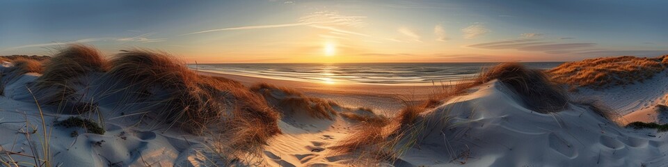 Dune Beach Sunset: Serene Horizon Panorama of North Sea Landscape