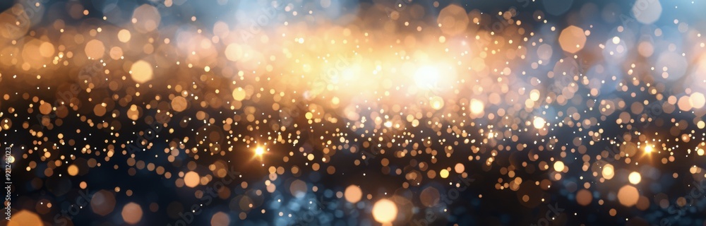 Poster bokeh lights and glittering sparkles on dark background