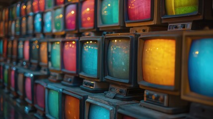 wall of vintage televisions