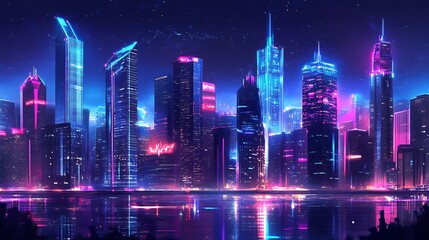 Obraz premium Futuristic cityscape with AI-managed public services and augmented reality enhancements