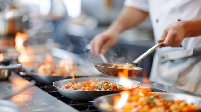 Culinary Class in Progress at a Local Cooking School With Participants Preparing Dishes