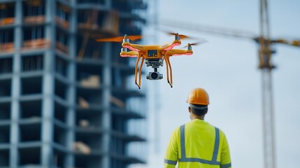 AI-integrated construction drones, site surveying, modern architecture