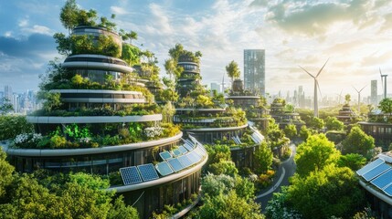 Obraz premium Photorealistic Vision of a Sustainable Future Powered by Renewable Energy