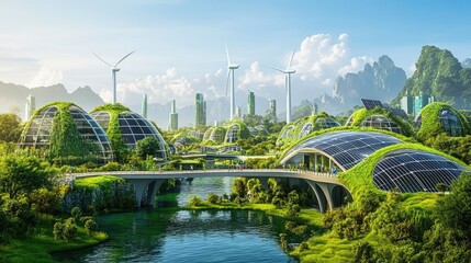 Obraz premium Photorealistic Vision of a Sustainable Future Powered by Renewable Energy