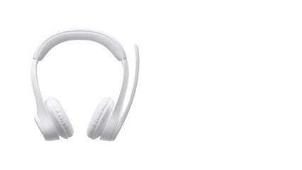 Closeup of white casual headset, isolated on white copy-space background.