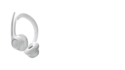 Closeup of white casual headset, isolated on white copy-space background.