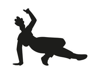 Vector illustration of a black silhouette of a breakdance dancer in a dynamic pose