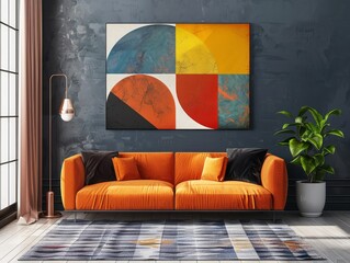 Modern Geometric Composition: Vibrant Circles, Triangles, and Lines in Harmony