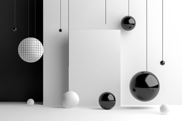 Black Friday banner in a modern minimalist style, featuring bold black and white contrast with simple geometric shapes, sleek typography, and a focus on elegance and simplicity