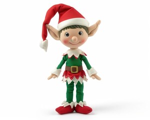 Fototapeta premium Elf. Christmas Time with Green Elf in Isolated White Background