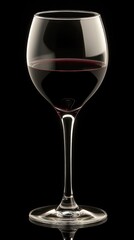 Elegant long-stemmed glass with red wine, black background