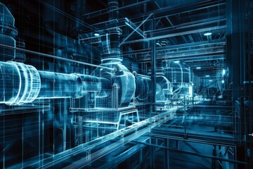 Fototapeta premium on blue paper, technical diagram of the steam station, d