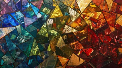 Abstract mosaic made with different colored glass shards.