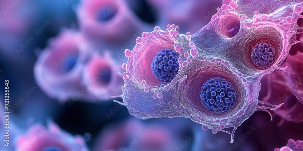 Poster microscopic view of biological samples in scientific setting backdrop