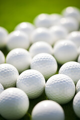 A Splendid Array of Golf Balls Perfectly Lined up on a Vivid Green Golf Course Under the Warm Sun