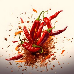 Hot red chili pepper splash explosion on transparent background
