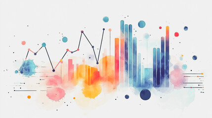 watercolor of  Abstract with pastel colorful charts and graphs with statistics to innovative analyze business potential and forecast future development of companies growth.