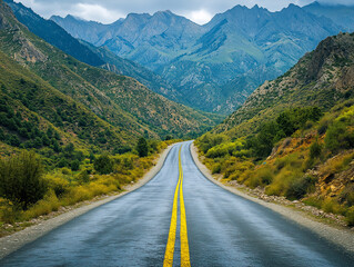 Naklejka premium Asphalt road in mountainous terrain