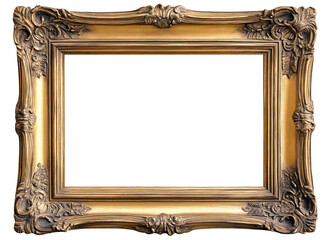European style gold leaf wood frame isolated on a white or transparent background. 3:2 ratio for photo, image, picture, art, or painting. 