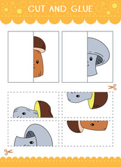 Find the couple of the picture. Simple educational game for kids. Cut and glue. Vector worksheet