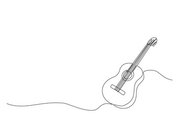 Acoustic guitar continuous one line drawing. Guitar single line art illustration. Editable vector.