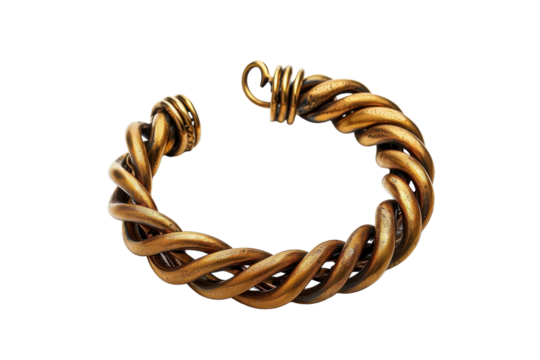 Antique Golden Bracelet Isolated on Transparent Background.