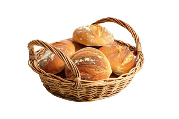 Fresh Baked Bread in a Basket Isolated on Transparent Background.