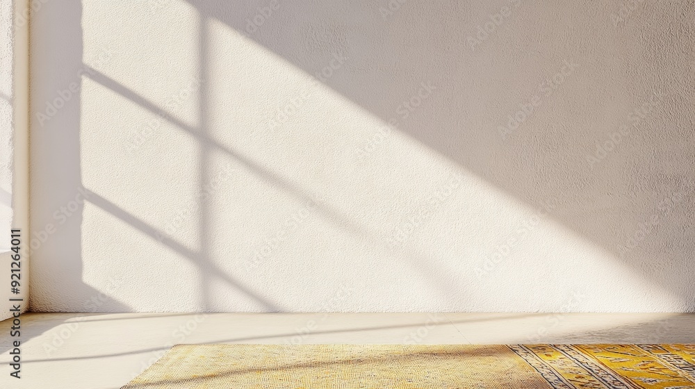 Poster urban flat white stucco surface with soft light beams and patterned rug - minimalist style captured 