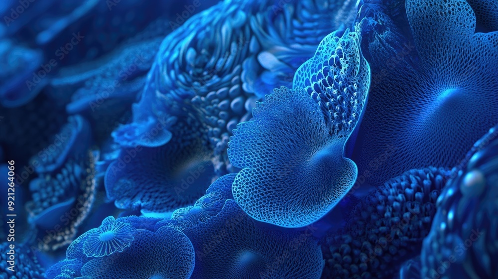 Poster textured 3d blue background with intricate details and soft shadows, creating a rich and immersive e