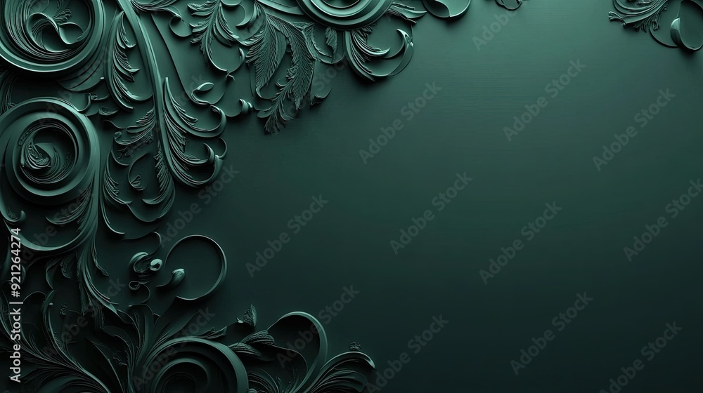 Poster textured 3d dark green background with intricate patterns and soft shadows, ideal for rich and detai