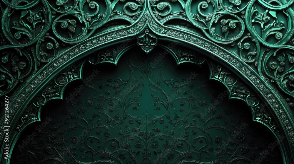 Poster textured 3d dark green background with intricate patterns and soft shadows, ideal for rich and detai
