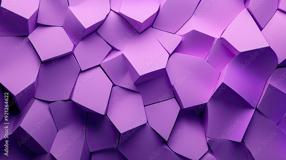 Poster textured 3d purple background with overlapping geometric patterns and light reflections.