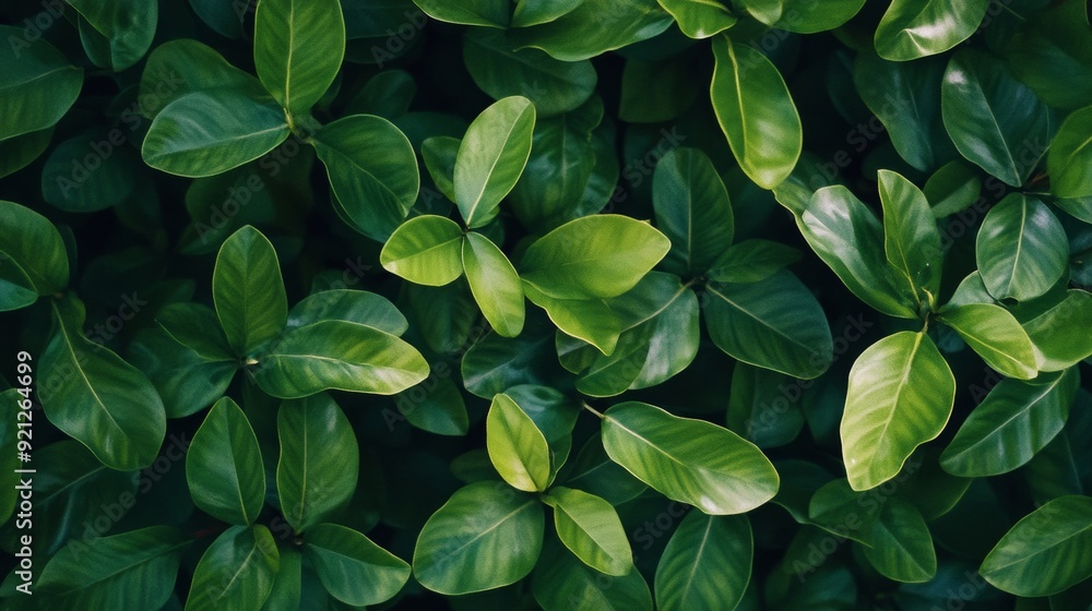 Poster aerial view of symmetrical green leaves in natural daylight intricate geometric patterns and texture