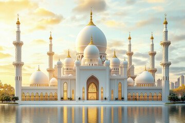 Obraz premium Mosque Ramadan kareem eid mubarak 3d illustration